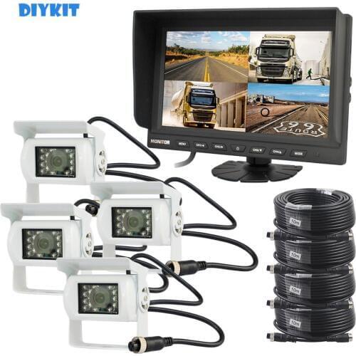 DIYKIT 9" Split QUAD Car Monitor + 4 x CCD IR Night Vision Rear View Car Camera Waterproof for Car Truck Bus Reversing Camera
