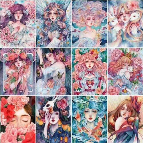 AZQSD Picture By Number Frame Cartoon Girl Handpainted Oil Painting Gift Coloring By Number Figure Kits Acrylic Home Deocr