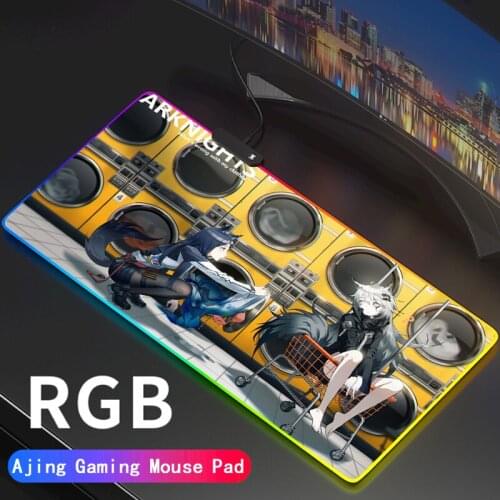Anime Arknights Mouse Pad Design White RGB Gamer Mouse Carpet Mousepad LED Gaming Accessories for Pc Desk Support DIY