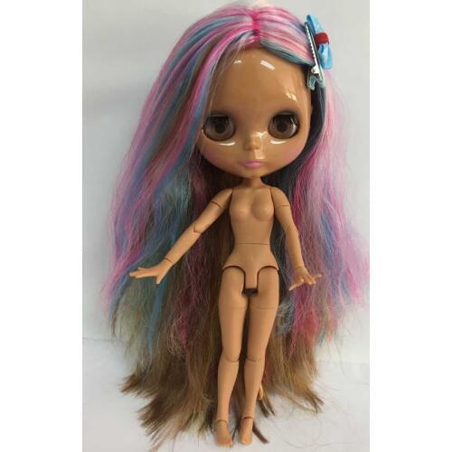 Free shippingcost joint body Nude blyth Doll Multicolored hair black skin Factory doll Suitable For DIY Change BJD Toy For Girls