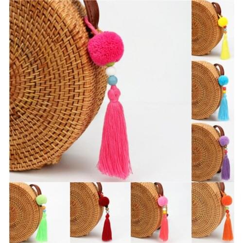 1pc Dropshipping Pompom Keychains With Tassel Wooden Beads Charms Keyring Boho Jewelry For Women