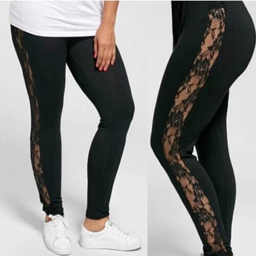 Black Ladies Hollow Out Leggings Slim Lace Patchwork Leggings Fitness sportsswear Workout Jeggings Bodybuilding Leggings
