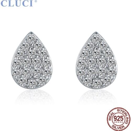 CLUCI 925 Silver Waterdrop Shaped Lury Earrings with Shining Zircon Classic Women Wedding Stud Earrings Jewelry DE017SB