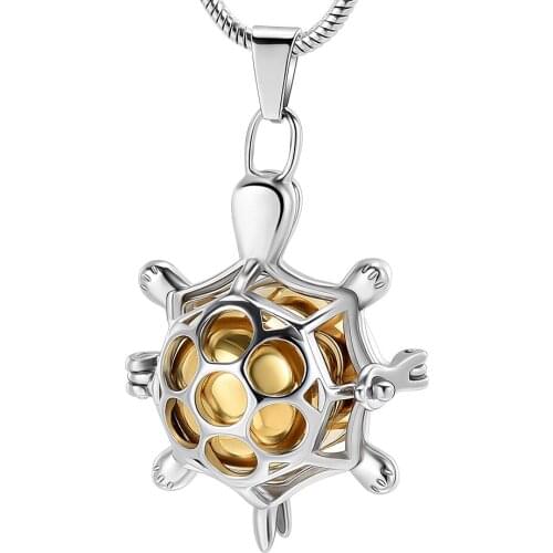 IJD20003 Stainless Steel Turtle Cremation Locket Necklace For Ashes - Free Engraving Memorial Urn jewelry For Pet Keepsake
