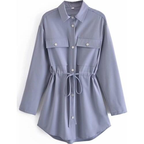New Women Vogue With Pockets Solid Single Breasted Jacket Long Sleeve Drawstring Lapel Neck Vintage Female Coats Chic Tops