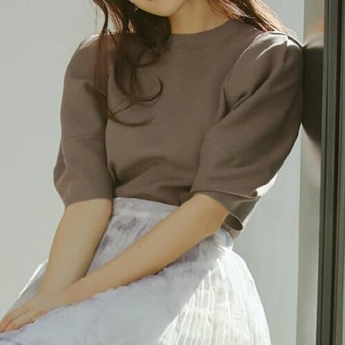 Sweet Puff Sleeve Double-sided Wearing Knit Cardigan 2021 New Elegant Japan Style Women Blouses Fashion All-match Top Clothing