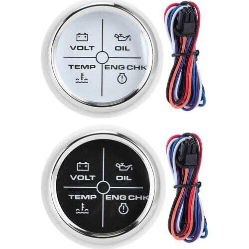 52mm/2in Multifunction 4LED Alarm Indicator Volt Water Temp Oil Pressure Alarm Gauge 12/24V for Marine Boat New Arrivals
