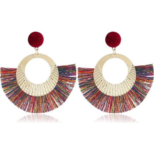 Fashion Creative Hollow Metal Ring Fan Shape Silk Personality Tassel Earrings Simple Luxury For Women Sexy Statement Earrings