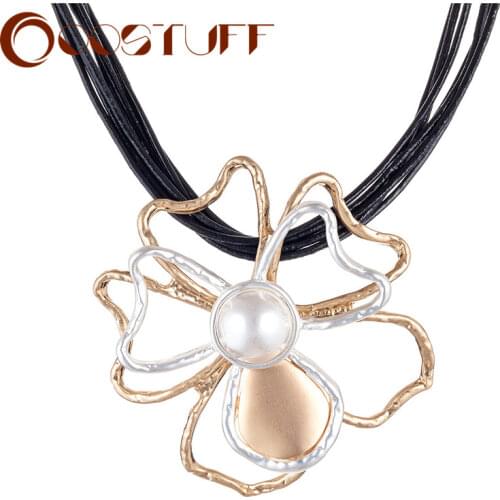 Trendy Jewelry Flower Pendant Women Necklace Black Leather Rope Chain Chokers Alloy necklaces & pendants Choker Suspension 2021