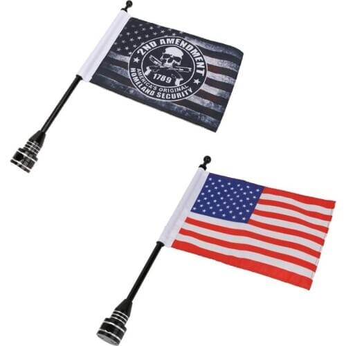 1 Pair Motorcycle Universal Rear Side Mount Luggage Rack Vertical National Flag Pole Popular + Retro American Flag Chrome Black