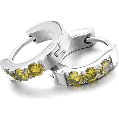 GOKADIMA brincos 2019, Little Small Yellow Stone Round Ears 316l Stainless Steel Men Silver Color Stud Earrings Punk WE090