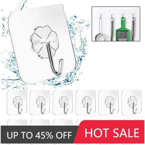 Non-marking Adhesive Hook Reusable Utility Hooks Transparent Hanging Hooks Waterproof and Oil Proof Wardrobe Hanger Hook