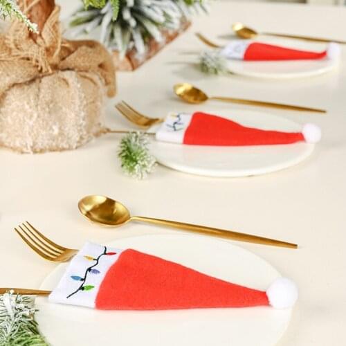 New Year 2021 Christmas Gift Tableware Fork Knife Holder Bag Christmas Decorations For Home Dinner Table Eve Decor New