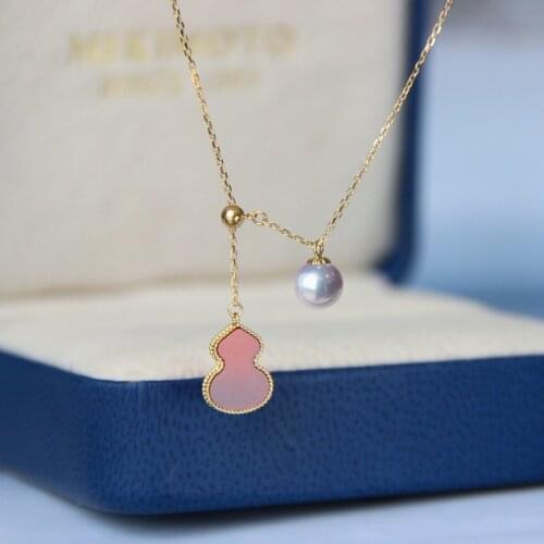 NYMPH Real 18K Gold Pendant Necklace Natural Freshwater Pearl Gourd Pendant Solid AU750 Chain for Women Fine Jewelry Gift X590