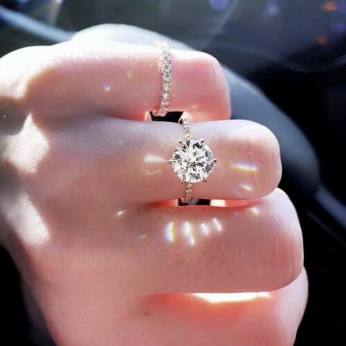 Original 925 Sterling Silver 2Ct Round 10 Hearts Arrows Diamond Wedding Engagement Rings Sets For Women Fine Gemstone Jewelry