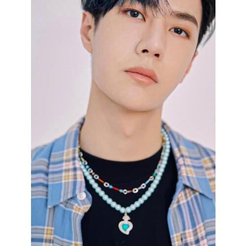 Star Same Blue Pearl Radiant Heart Necklace Love Summer Clavicle Chain Hip Hop Couple Ins Tide Brand Accessories
