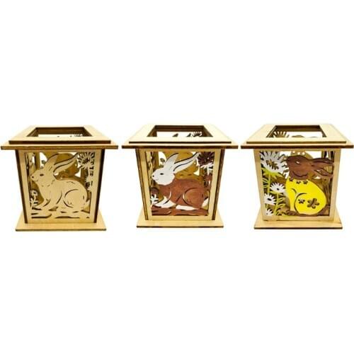 Wooden Easter Rabbit Bunny Box Decoration LED Lamp Night Light Wedding Ornament