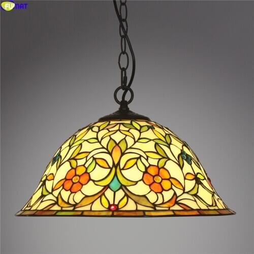 FUMAT Tiffany Pendant Lamp One Light Rose Stained Glass Hanging Lights Fixture Multi Color Home Decor Art Classical Lighting