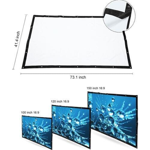 84 inches 16:9 HD Projector PVC Soft White-Black Projection Screen Fabric Curtain with Eyelets for Home Theater Outdoor Movies
