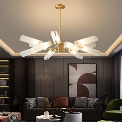 Luxury Copper Material E14 Led Chandelier American Living Room Glass Shades Chandelier Lighting Indoor Lighting Led Luminarias