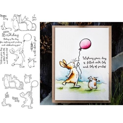 Birthday Wishing Clear Stamps with Metal Cutting Dies for Diy Scrapbooking Paper Cards Silicone Transparent Stempels Seal