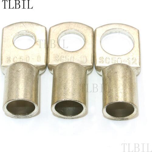 SC50 100Pcs 50mm2 1AWG 5/16" 3/8" 1/2" Listed Heavy Duty Lugs Battery Cable Bare Copper Eyelets Tubular Ring Terminal Connectors