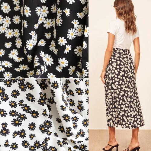 Wide 59" Plain Weave Printed Satin Dress Pants Fabric Spring and Summer Womens Clothing Materials Daisy