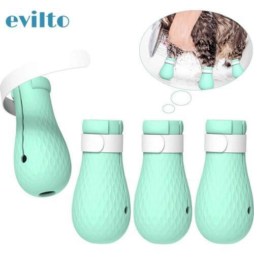 Evilto Silicone Cat Paw Protector for Bath Soft Adjustable Anti-scratch Bite Shoes Boots Cat Grooming Supplies Pet Cat Claw Cap