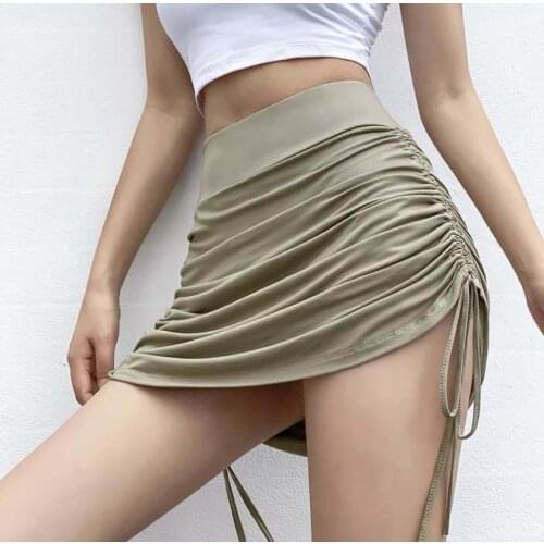 Yoga Sports Bag Hip Skirt Drawstring Folds Ladies Summer Hakama A-line Skirt High Waist Sexy Hot Girl Skirt Anti-empty