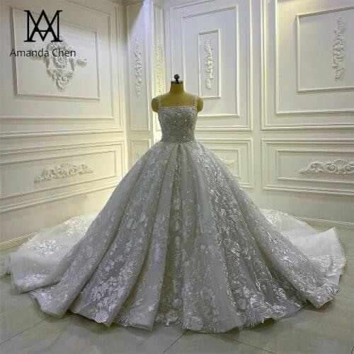 Bridal dress 2021 Straps Square Neckline Ball Gown Lace Wedding Dress