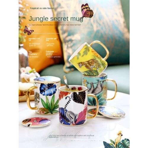 Light luxury ins ceramic mug with cover gift box spoon water cup mens family cup children simple creative personality trend