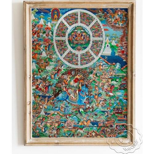 Tibetan Thangka Painting Exquisite Religion Poster, Buddha Portrait Wall Picture, Exquisite Dunhuang Murals Backdrop Decoration