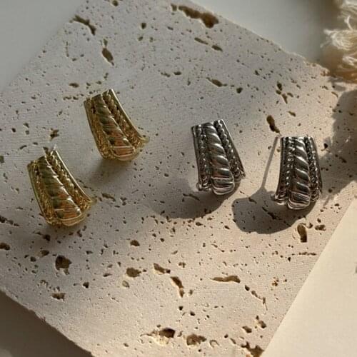 U-Magical Luxury C Shape Screw Thread Geometric Hoop Earring for Women Gold Silver Color Metal Earring Jewellery Pendientes