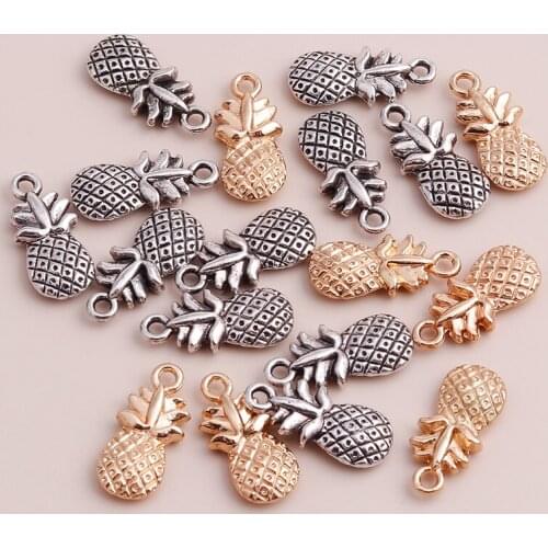 10pcs Funny DIY Pendants Pineapple Charms for Making Bracelets Bangles Antique Silver Color Jewelry Accessories 20x8mm