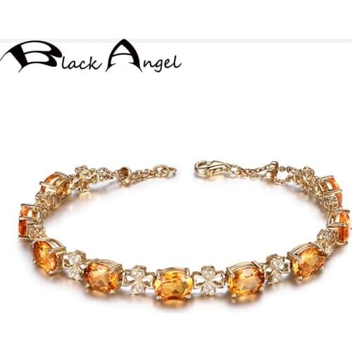 BLACK ANGEL New 925 Sterling Silver Oval Citrine Yellow Gemstone CZ Bracelets For Woman Fine Jewelry Wedding Gift Dropshipping