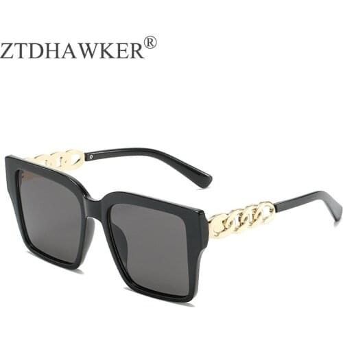 2021 New Personality Box Sunglasses Womens Fashion Big Chain Square Big Frame Outdoor Sunscreen Glasses UV400