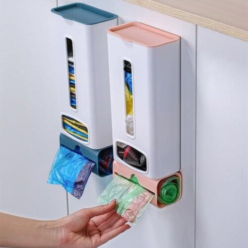 1pc Garbage Bag Storage Box Free Punch Plastic Bag Collector Wall Hanging Kitchen Convenient Bag Kitchen Organizer