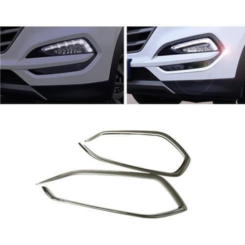 For Hyundai Tucson 2015 2016 2017 2018 Front Fog Light Lamp Detector Frame Stick Styling ABS Chrome Cover Trims 2pcs