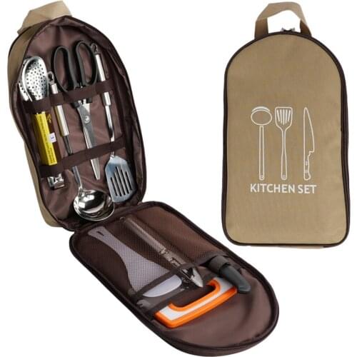 8PCS Outdoor Picnic Cookware Set 201 Stainless Steel Fork Knife Utensil Scissors Spoon Set Ourdoor Picnic Camp Kitchen Tool