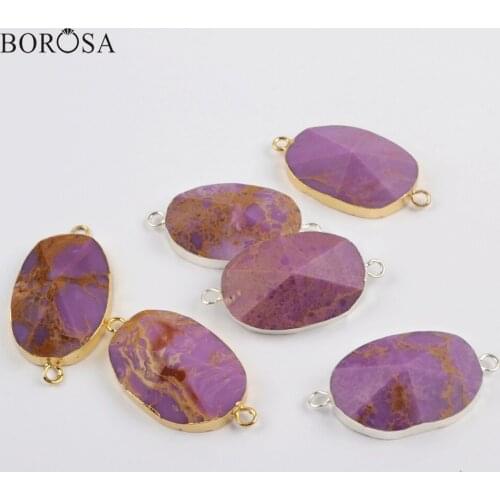 BOROSA 5Pcs Gold/Silver Plated Muscovite Sugilite Connector Natural Gems Stone Double Charms for Necklace Jewelry G1866