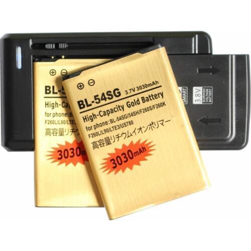 Ciszean 2x 3030mAh BL-54SH / BL-54SG Gold Replacement Battery + Universal Charger For LG F260S F260K F260L F260 LTE3 US780 L90