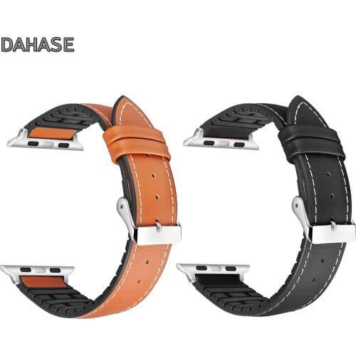DAHASE Band for Apple Watch iWatch Series 1 2 3 Genuine Leather Strap 38mm 42mm TPU Inside Sweat Proof Watchband with Adapters