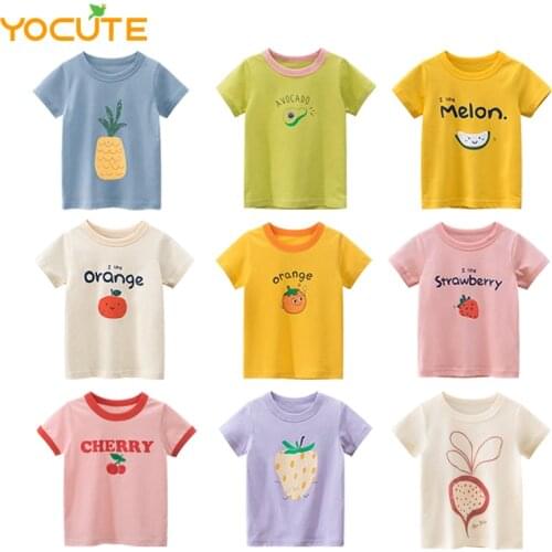 Yocute New 2021 Childrens Clothes Girls Short Sleeve Kids Fruit Printing T-shirt Cotton Casual Style Toddler Girls Shirt 2-7 T