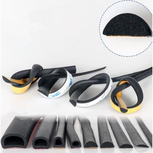 E / I Type black Self Adhesive Foam Rubber Soundproof Weatherstrip sealing strip EPDM Window Doors Tape 2M
