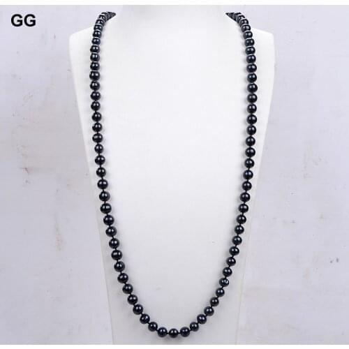 GG Jewelry Natural Black Pearl Classic 32" 9mm Black Round Pearl Long Necklace For Women Lady Fashion Jewelry Gift