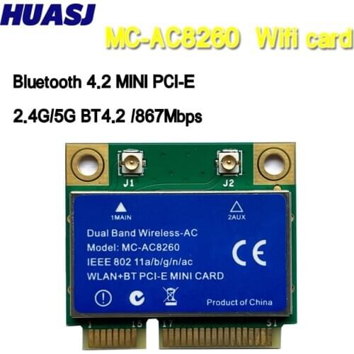 HUASJ MC-AC8260 Dual Band mini PC-E PCIe WIFI CARD for intel 8260AC 802.11ac 2x2 WiFi + Bluetooth BT4.2