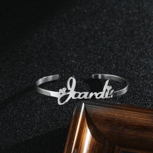 Customized Stainless Steel Jewelry Feminine Charm Personalized Bracelet Opening Name DIY Iady Name Plate Bracelet Jewelry