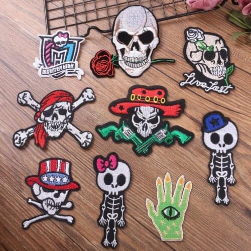 Classic Skull Embroidery Cloth Stickers Garment Backpack Decorative Patches Badge DIY Manual Lron On Embroidery Cloth Patches