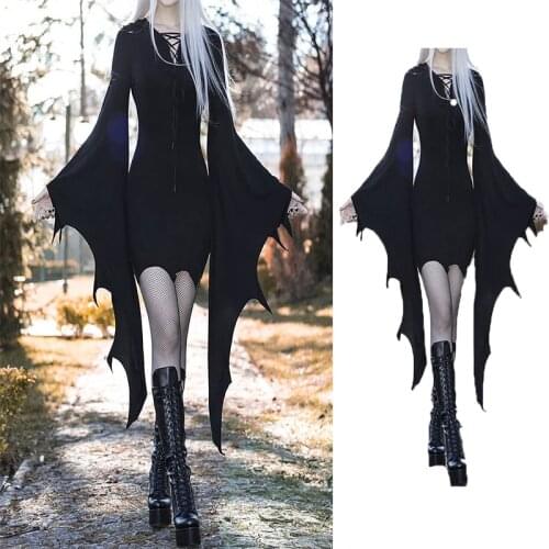 Adult Cosplay Morticia Addams Costume Medieval Forest Elf Witch Gothic Punk Vintage Costume Sexy Halloween Carnival Party Dress