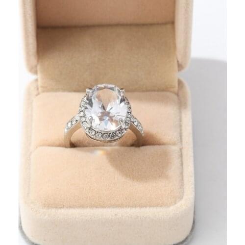 Trendy Micro-set Small Broken Oval Zirconium Ring Prong Setting Big Crystal Rings Women Personality Party Ring Birthday